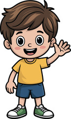 Obraz premium A charming cartoon image of a young boy waving and smiling cheerfully. transparent vector png