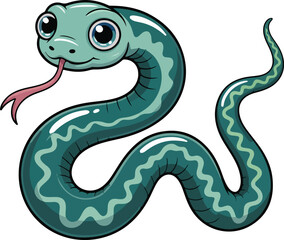 Obraz premium Cute Cartoon Snake with its tongue out, illustrating playful personality. Vivid colors showcase this friendly reptile in animated form
