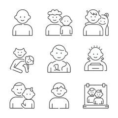 Collection of family and people icons isolated on white background