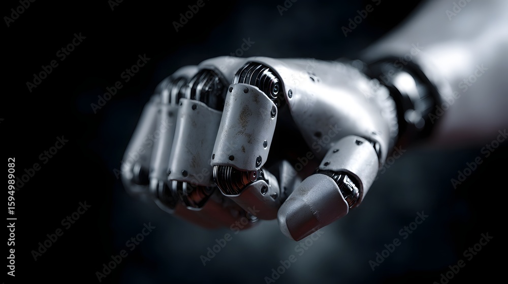Poster robotic hand gripping an object with advanced robotics lighting and sharp focus