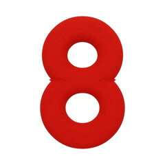3D render image. Cloth number letter "8" made of cotton fabric isolated on transparent background png