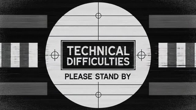 Technical Difficulties: An antique television screen displays a message announcing Technical Difficulties, a visual representation of technology's limitations and temporary setbacks.