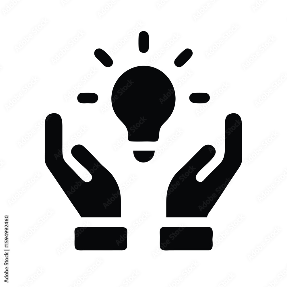 Poster idea generation innovation concept lightbulb in hands creative thinking problem solving solution ico