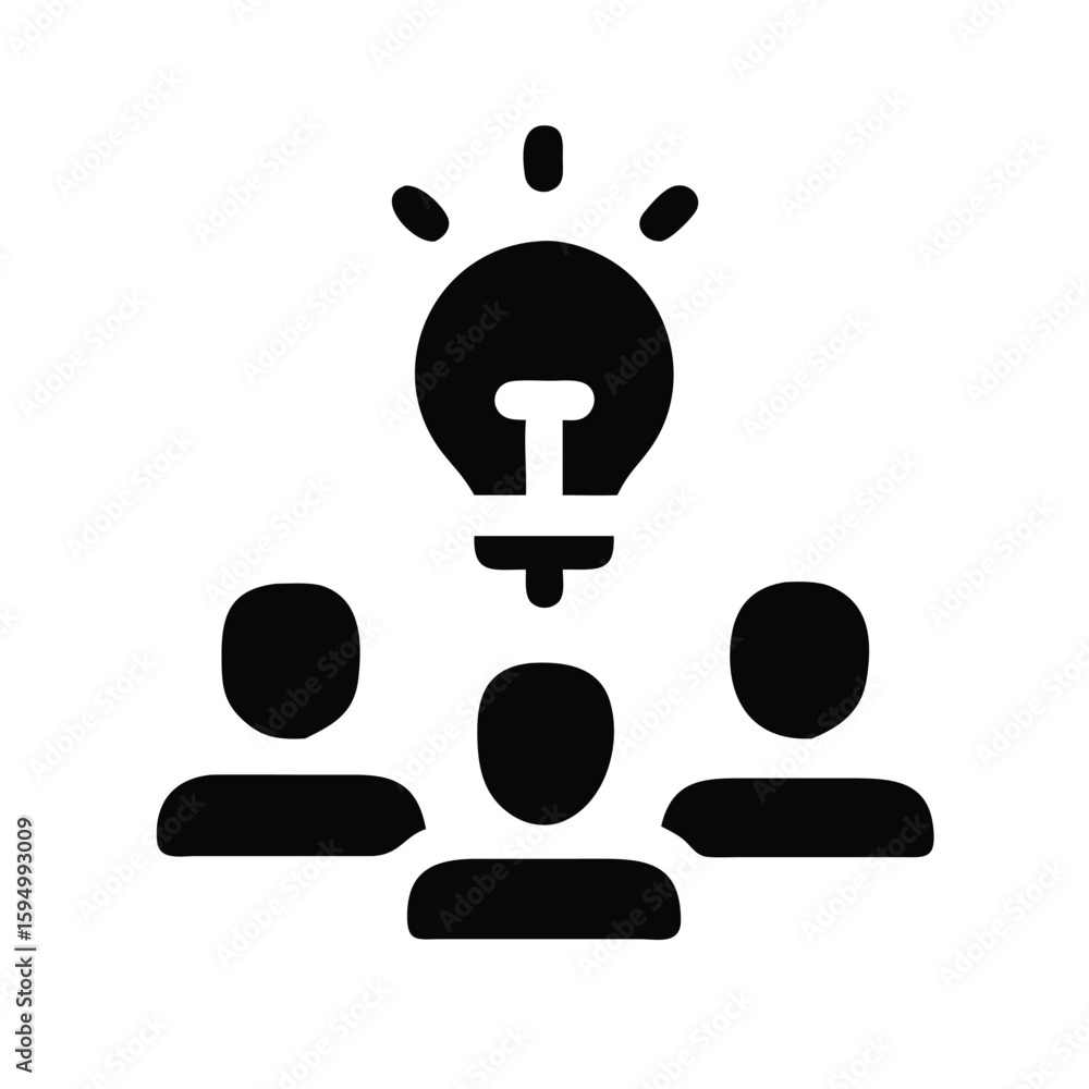 Poster teamwork brainstorming session idea generation collaboration innovation lightbulb concept solution v