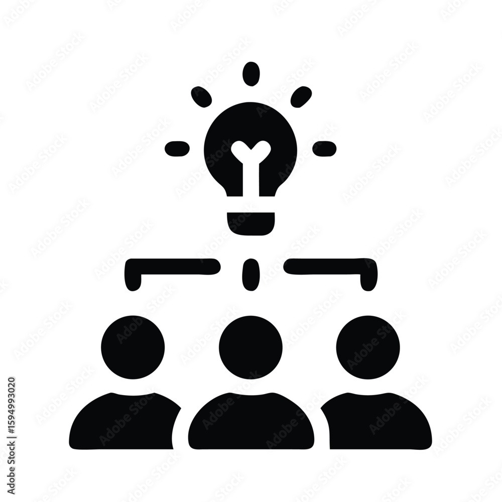 Poster brainstorming team idea generation lightbulb concept for collaborative innovation and teamwork proce