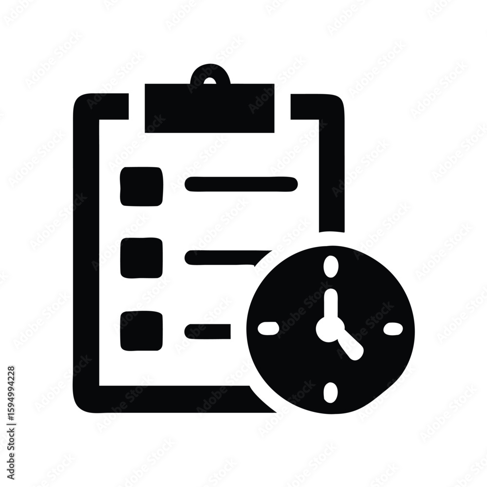 Poster task management checklist with clock icon for time management and productivity tracking concept vect