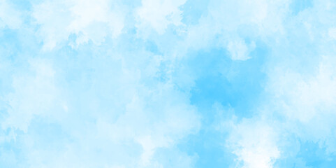 Abstract background with panorama of blue sky and white cloud nature design. horizon spring morning sky with clouds background. hand painted watercolor shades sky clouds.	