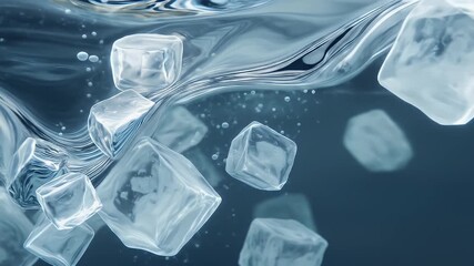 Melting ice cubes in water with dramatic splash - Powered by Adobe