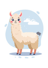 Flat Vector Illustration of a Cute Cartoon Llama