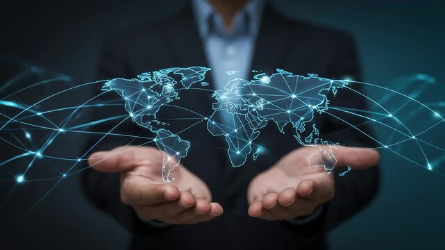 Connecting the world a network of innovation rests gently in outstretched hands.