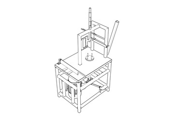 Automated Coconut Dehusking Machine Tool Line Art Blueprint. Industrial Food Processing Equipment Technical Diagram PNG Transparent for Commercial Factory Production. Precision Cutter Peeler VECTOR