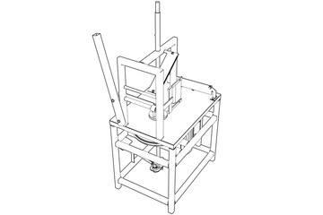 Automated Coconut Dehusking Machine Tool Line Art Blueprint. Industrial Food Processing Equipment Technical Diagram PNG Transparent for Commercial Factory Production. Precision Cutter Peeler VECTOR