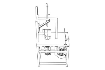 Automated Coconut Dehusking Machine Tool Line Art Blueprint. Industrial Food Processing Equipment Technical Diagram PNG Transparent for Commercial Factory Production. Precision Cutter Peeler VECTOR