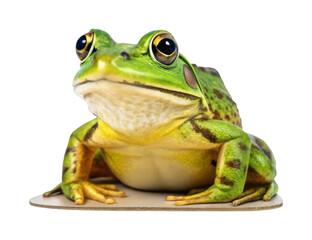 Obraz premium Vibrant green frog on light platform with striking details