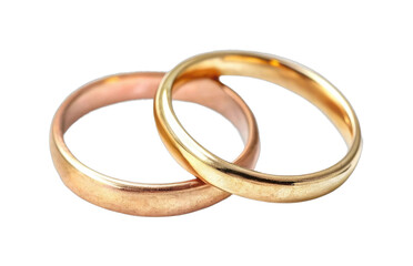 Two interlocking gold and copper wedding rings symbolizing love and unity