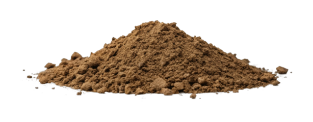 Close-up of fine brown soil pile on black background