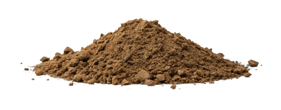 Close-up of fine brown soil pile on black background
