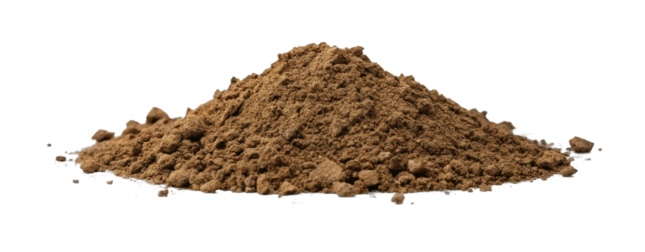 Close-up of fine brown soil pile on black background