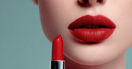 Help your beautiful woman with lipstick , copy space for promotional visual, stock photo. 