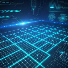Futuristic digital grid with glowing blue lines and data points technology