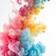 Pink orange yellow and blue ink swirling abstract texture in water background bright