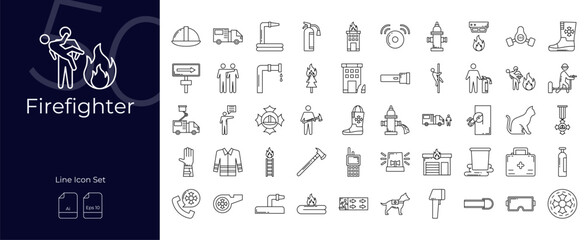Firefighter Line Editable Icons set. Vector illustration in modern thin line style of Firefighter icons: emergency, fireman, fire, etc
