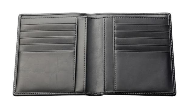 Empty black leather wallet with card slots