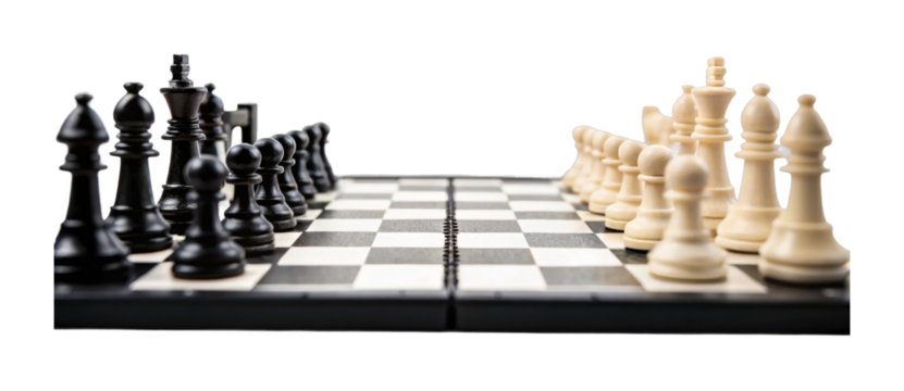 Chess pieces aligned on board for strategic game play overview