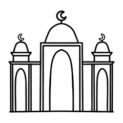 Mosque illustration isolated on white background. Art line vector suitable for template, decoration, element for graphis design