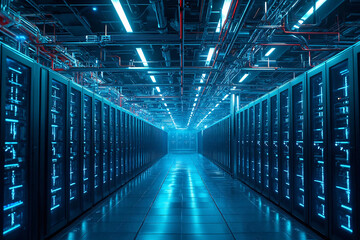Fototapeta premium Server room of quantum computing. Cyber ​​security and data protection.