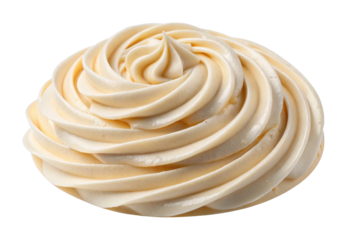Swirl of vanilla buttercream frosting in intricate spiral design