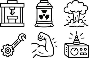hand drawn cute doodle style isolated might hydraulic press might power core reactor might explosion simulator might torque multiplier might muscle contraction module might energy amplifier