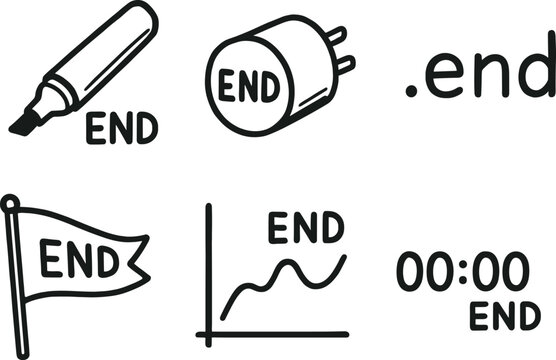 hand drawn cute doodle style isolated end marker end cap plug end domain suffix end sequence flag end result graph end timestamp log