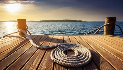 Obraz premium nautical rope on wooden dock