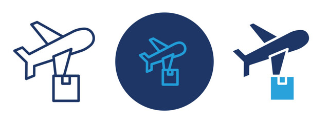 set of pixel perfect colored Air delivery icon , 1 Silhouette, 1 Unexpanded, Drone carrying a package in flight representing aerial delivery.