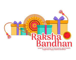 Happy Raksha Bandhan social media post with rakhi and gifts vector illustration design