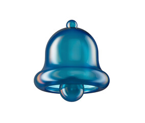 3D Glossy blue bell icon, symbolizing notifications, alerts or reminders. 3d illustration