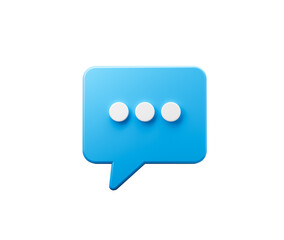 3d Blue chat icon with three white dots, symbolizing messaging and communication. 3d illustration