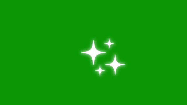 Twinkling stars animation, fast glowing line motion, white cartoon blinking stars, flat vector doodles, sparkle glitter light effect, animated shine stars in 2D on green screen background.