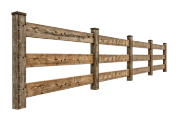 Rustic wooden fence with horizontal slats and square posts