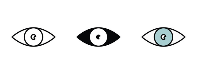 set of pixel perfect colored eye icon , 1 Silhouette, 1 Unexpanded, Simple eye symbol for visibility or view.