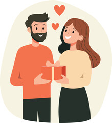 Obraz premium Couple in love exchanging heartfelt gifts in a cozy, warm atmosphere
