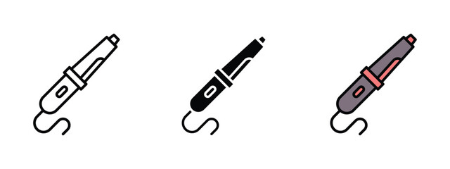 set of pixel perfect colored Hair curler icon , 1 Silhouette, 1 Unexpanded, Electric curling wand icon used for styling hair.