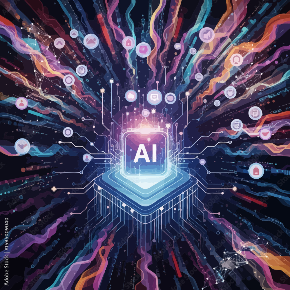Poster futuristic artificial intelligence graphic representing technology and connectivity with a digital n