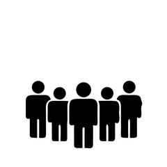 Group of five black silhouette people standing together  
