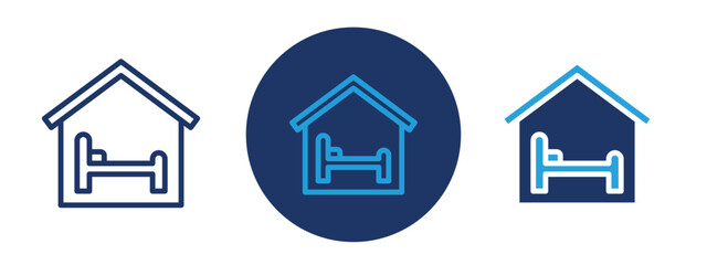 set of pixel perfect colored Hostel icon , 1 Silhouette, 1 Unexpanded, Bunk bed icon for hostel accommodation concept.