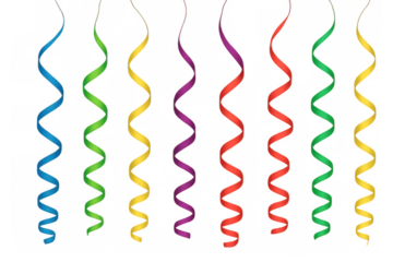 Colorful streamers hanging down, adding a touch of festive cheer to celebrations, on transparent background