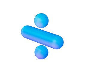 A sleek division symbol with a smooth, matte blue finish and soft lighting.. 3d illustration