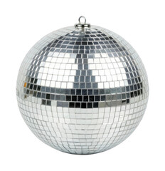 Reflective silver disco ball with square tiles isolated on black
