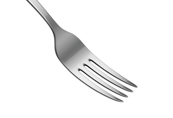 A close-up of a sleek silver fork with polished tines and a reflective surface. 3d illustration
